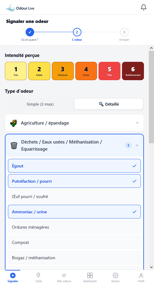 Reporting form — Odour.Live mobile app