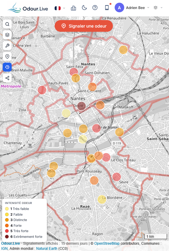 Public map of reports viewed by residents, Odour.Live